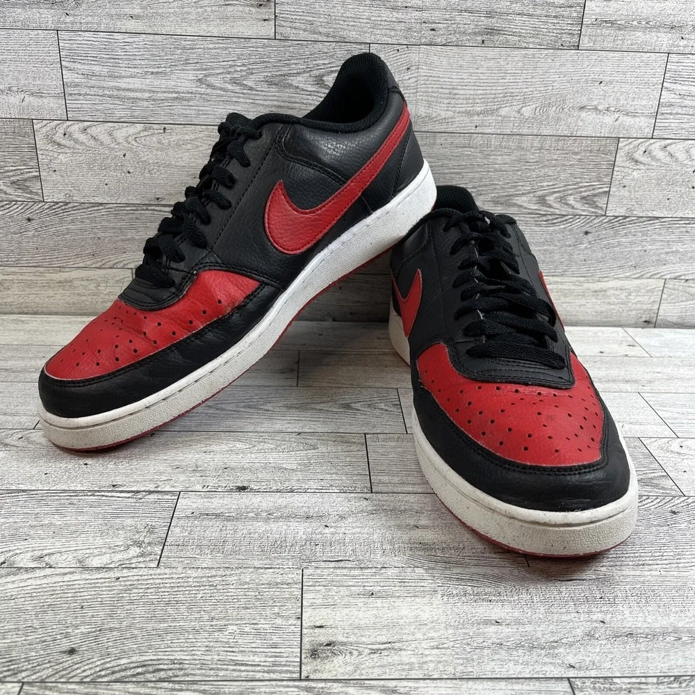 Nike Court Vision Low FJ0685-010 Black Red Athletic Shoes Men Size‎ 9.5
